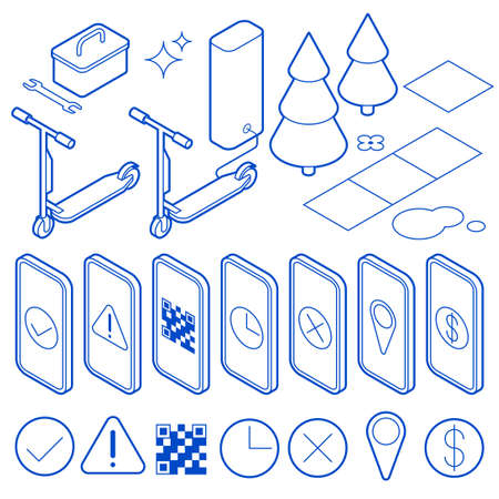 Isometric Electric Scooter Objects Setのイラスト素材