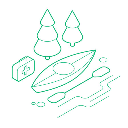 Isometric Kayaking Outline Illustrationのイラスト素材