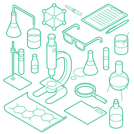 Chemistry Lab Equipment Isometric Setのイラスト素材