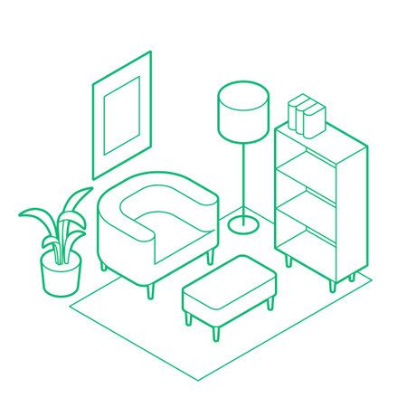 Isometric Living Room Outline Illustrationのイラスト素材
