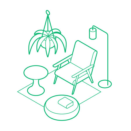 Isometric Living Room Outline Illustrationのイラスト素材