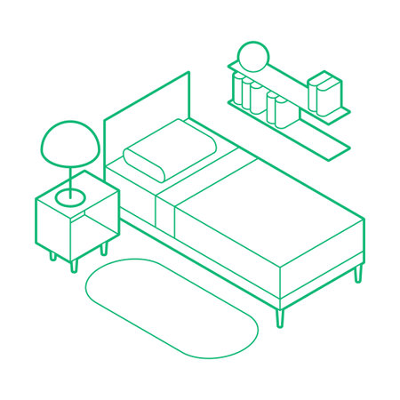 Isometric Bedroom Outline Illustrationのイラスト素材