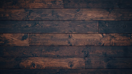 Dark wooden planks arranged in a uniform pattern create a rustic and warm atmosphere for various applicationsの素材