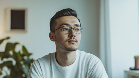 Kazakh businessman in modern office space contemplating strategies and business opportunitiesの素材