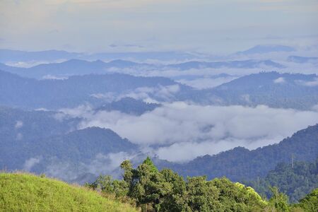 Landscape of green mountain view with Blur style : provide for insert into background base layerの写真素材