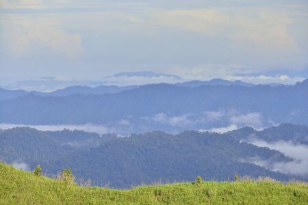 Landscape of green mountain view with Blur style : provide for insert into background base layerの写真素材