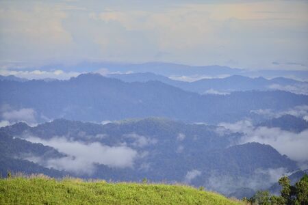 Landscape of green mountain view with Blur style : provide for insert into background base layerの写真素材