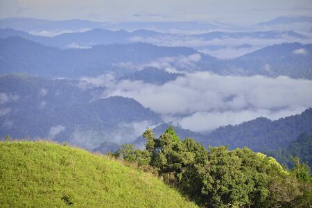 Landscape of green mountain view with Blur style : provide for insert into background base layerの写真素材