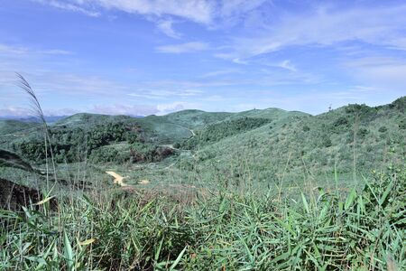 Landscape of green mountain view with Blur style : provide for insert into background base layerの写真素材