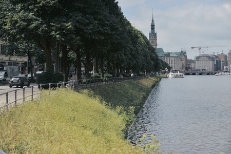 HUMBERG ,GERMANY- 11 June 2018 , Alsterwiese Schwanenwik pack and good place popular in Germanyのeditorial素材