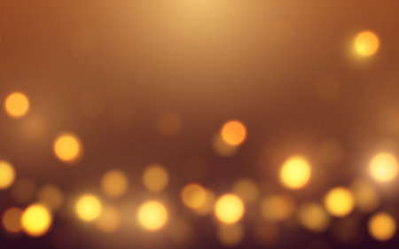 Warm Golden Bokeh Light Background. Soft glowing orbs on a warm brown gradient blur, Background decorationのイラスト素材