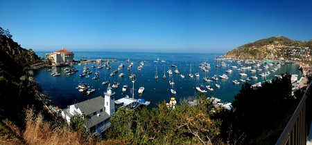 Panoramic view of the city of Avalon in Santa Catalina Island, California. Typical architectural style of the area.の写真素材