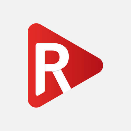 Initial Letter R Logo with Play Icon Concept. Creative Minimal Alphabet Emblem Design Template. Graphic Symbol for Corporate Business Identity.Creative Vector Graphic Element.のイラスト素材