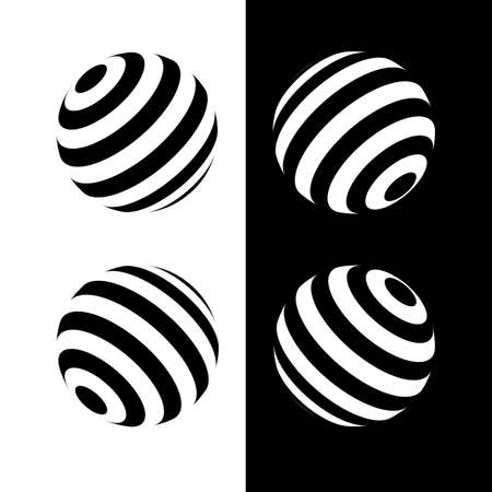 Black and white Striped Balls 3D. Creative Design Template vector illustration.のイラスト素材