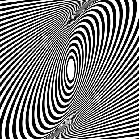 Illusion Abstract black and white circular pattern. Illusion of vortex movement. Geometric pattern with visual distortion effect. Optical illusion. Op art.のイラスト素材