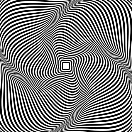 Illusion Abstract black and white circular pattern. Illusion of vortex movement. Geometric pattern with visual distortion effect. Optical illusion. Op art.のイラスト素材