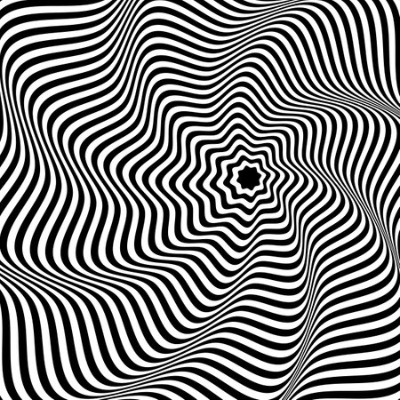 Illusion Abstract black and white circular pattern. Illusion of vortex movement. Geometric pattern with visual distortion effect. Optical illusion. Op art.のイラスト素材