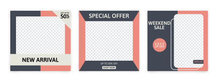 Set of Editable banner for social media template. Suitable for social media post and web internet ads. Vector illustration with photo.のイラスト素材
