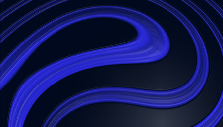 Vibrant blue neon wave flow on a dark background, creating a smooth futuristic abstract design ideal for tech, motion, and digital visuals.のイラスト素材