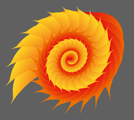 A vibrant abstract spiral design in bright shades of orange and yellow, perfect for modern art and geometric projects.のイラスト素材