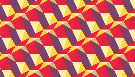 Vibrant  geometric triangle pattern in red, yellow and purple tones, ideal for modern backgrounds,...