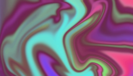 A fluid abstract background featuring swirling patterns of purple, teal, pink, and green. The colors...