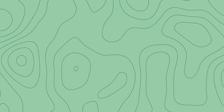 A minimalist sage green background featuring dark green topographic contour lines. The organic, flowing shapes represent elevation, terrain, and mapping data.のイラスト素材
