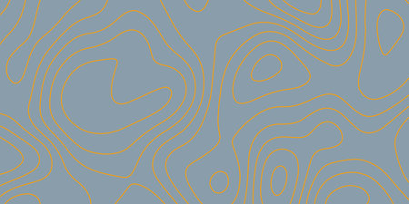 A  pattern featuring orange topographic contour lines layered over a solid muted blue background, representing elevation levels and terrain mapping.のイラスト素材