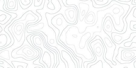 A monochrome background featuring black contour lines on a white surface, creating an abstract topographic map pattern with flowing shapes and organic curves.のイラスト素材