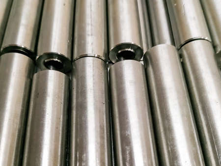 cylindrical parts with chamfered turning on a latheの写真素材