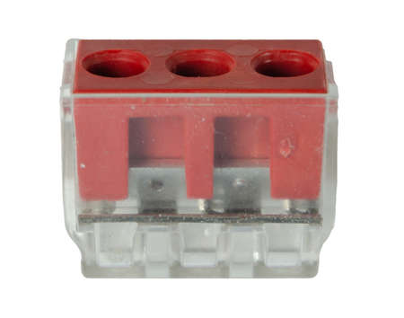Standard terminal block 3 red contacts in transparent plastic housingの写真素材