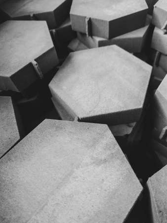 Abstract geometric background in the form of hexagons cut from a sheet of cement slabの写真素材