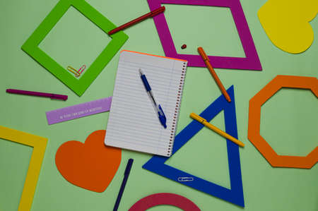 Beautiful bright layout of school subjects top view