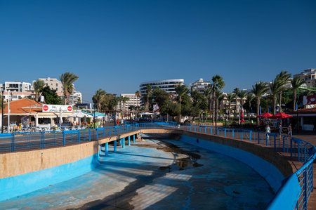 Nahariya, Israel - November 5, 2021: Nahariya's Promenade and Galei Galil Beach walking and relaxingのeditorial素材
