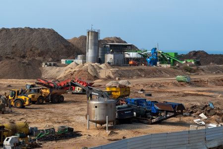 Netanya, Israel - November 22, 2021: construction near the sea in the area of sderot ben gurion street construction near the sea in the area of sderot ben gurion street instead of a garbage dumpのeditorial素材