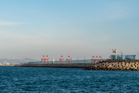 Haifa, Israel - December 3, 2021: View of industrial facilities and port warehouses on the banks of Haifa. Haifa, Northern Israelのeditorial素材