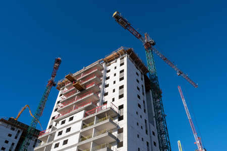 worker with reinforcement at a construction site on concrete pouring