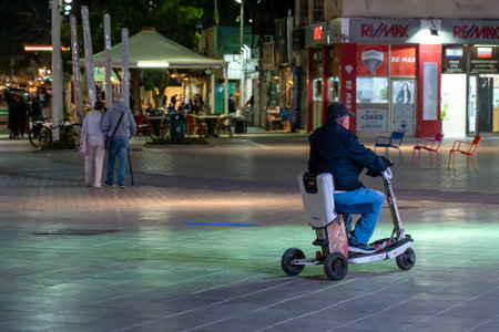 ISRAEL, NETANIA, NOVEMBER 23, 2022 - Central city square - Kikar Ha'Atzmaut of Netanya, Israel. Evening.のeditorial素材