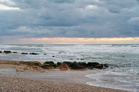 Beautiful sunset view from Argaman beach in Netanya in Israel.