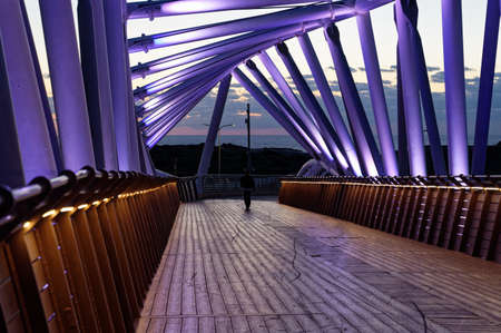 Curved bridge of original architecture. The bridge is located in the south of Netanya over Ben...