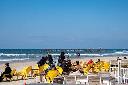 TEL AVIV, ISRAEL - JANUARY 25, 2022: Jerusalem Beach in Tel Aviv.のeditorial素材