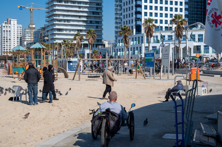 TEL AVIV, ISRAEL - JANUARY 25, 2022: Jerusalem Beach in Tel Aviv.のeditorial素材