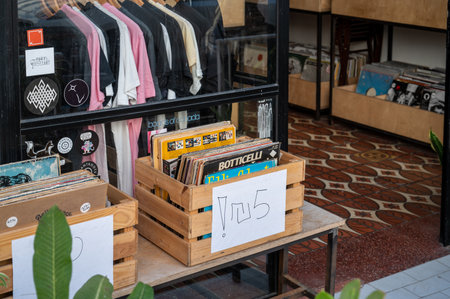 TEL AVIV, ISRAEL - JANUARY 25, 2022: Yona HaNavi St 42, Tel Aviv-Yafo. record store.