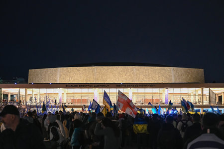 Tel Aviv. Israel - March 20, 2022: Rally in support of Ukraine in Tel Aviv on Habima square....