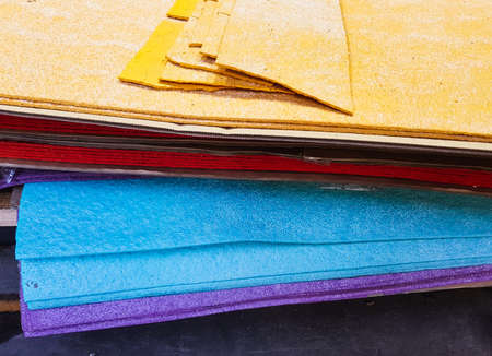 cutting multi-colored decorative materials on the table of the water cutting machine