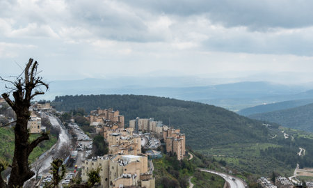 SAFED, ISRAEL - MARCH 25, 2022: View from the upper part of the city to the lower part, in Safed, Israelのeditorial素材