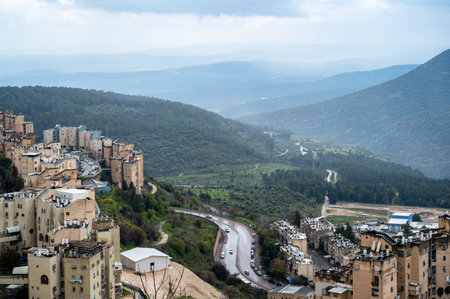 SAFED, ISRAEL - MARCH 25, 2022: View from the upper part of the city to the lower part, in Safed, Israelのeditorial素材