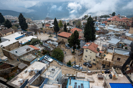 SAFED, ISRAEL - MARCH 25, 2022: View from the upper part of the city to the lower part, in Safed, Israelのeditorial素材