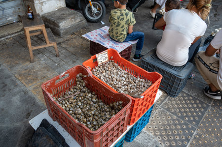 ATHENS, GREECE - MAY 14, 2022: Central Municipal Athens Market located on Afiinas street , Greeceのeditorial素材