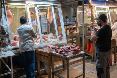 ATHENS, GREECE - MAY 14, 2022: Central Municipal Athens Market located on Afiinas street , Greeceのeditorial素材